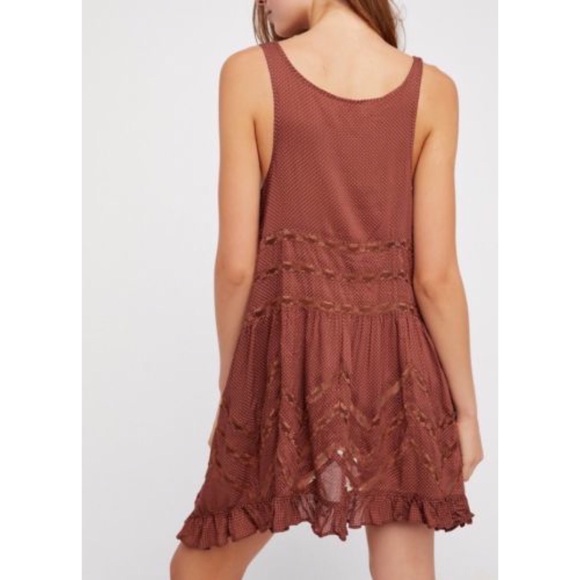 FREE PEOPLE NWOT VOILE LACE TRAPEZE SLIP BROWN - Picture 3 of 7